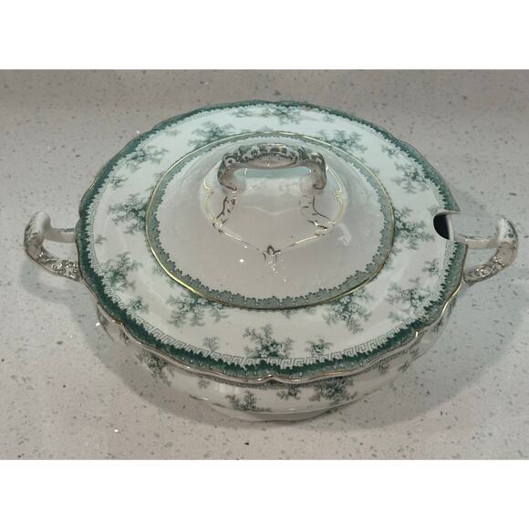Antique Vintage John Maddock & Sons Hamilton Green Royal Vitreous Round Soup - Picture 3 of 5